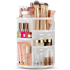 360 Rotating Makeup Organizer with Adjustable Shelves for Vanity or Dresser