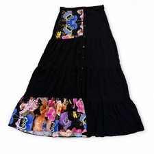 DESIGUAL Gonna nera dettagli fantasia floreale multicolore bottoni Tg XS