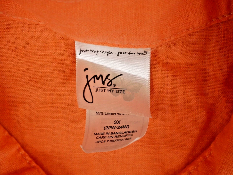 JMS 亚麻混纺衬衫女式 3XL 卷片短袖纽扣 22W-24W — 第 3/4 张图片