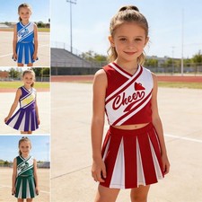 Kids Girls Cheerleading Dance Costume Games Outfit 2 Pieces Festival Themed Top