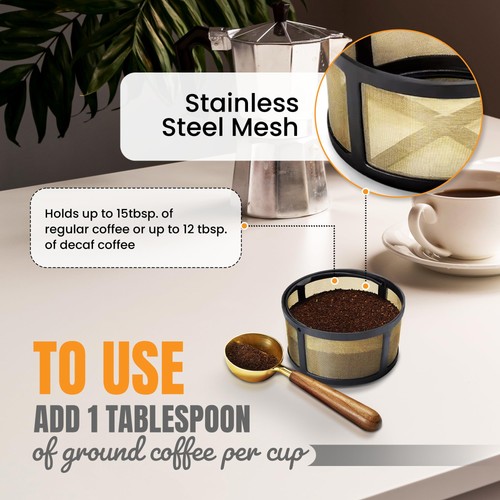 Cesta de filtro reutilizable de 8-12 tazas con fondo de malla se adapta a Keurig grande, dorada - Imagen 2 de 7
