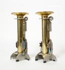 Esther Shahaf Pair Shabbat Candlesticks Jerusalem Judaica Enamel rare metal — photo 7