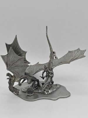 Two Dragon's Riders Fighting Crystal Ral Partha Pewter 1987 PP818 Rare! D&D