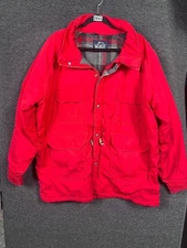VTG Woolrich Jacket Mens L Red Plaid Lined Field Coat Parka Outdoors 90s *READ