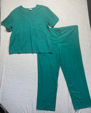 Unisex Top and Pant Nursing Scrub Set M Hunter Green V Neck Drawstring Medical