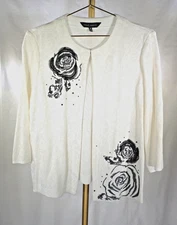MING WANG WHITE JACKET WITH BLACK ORNAMENT SZ M
