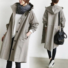 Women's Windbreaker Lightweight Mid Length Trench Coat Casual Hooded Jacket Gift