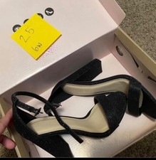 Women s Black Shimmer Chunky Heels Ankle Strap Dress Sandals Size 6