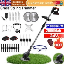 24V Electric Cordless Grass Trimmer Strimmer Garden Edger Cutter with 2 Battery