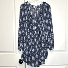 LoveShackFancy Blue Noir Floral Bow Long Sleeve Popover Tiered Mini Dress M