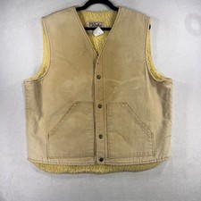 Walls Blizzard-Pruf Mens Tan Canvas Sherpa Lined Workwear Vest USA Made L 90s