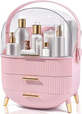 Makeup Organizer Desktop Storage Box Flip-Top Design Handle for Carrying Cosmet