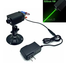 Green 520nm 1W High Power Focusable Laser Module TTL 12V Adapter w/Holder
