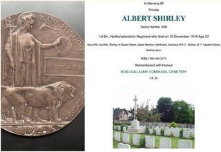 WW1 Death Plaque ALBERT SHIRLEY #9355 Northamptonshire Regt aged 22