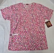Dickies Scrub Top V-NECK Pink Floral Print Women's Small Brand New