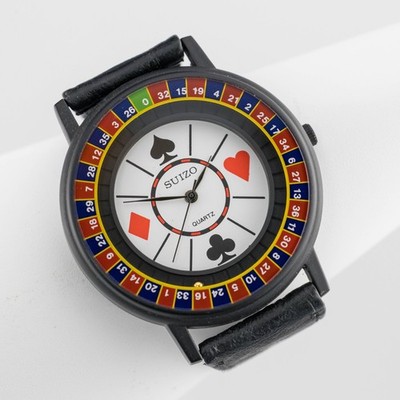 SUIZO Genuine Leather Roulette Dial Quartz Analog Men's Watch New Battery