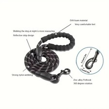 10FT Large Pet Rope Dog Leash Heavy Duty Reflective Nylon Leads w/ Comfy Handle