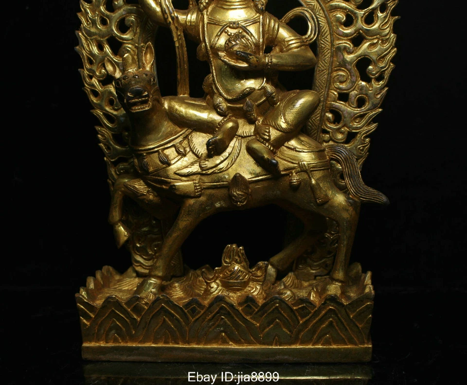 Estátua de Buda 12,8" antiga China budismo tibetano bronze cavalo dourado palden Lhamo divindade - Imagem 3 de 4