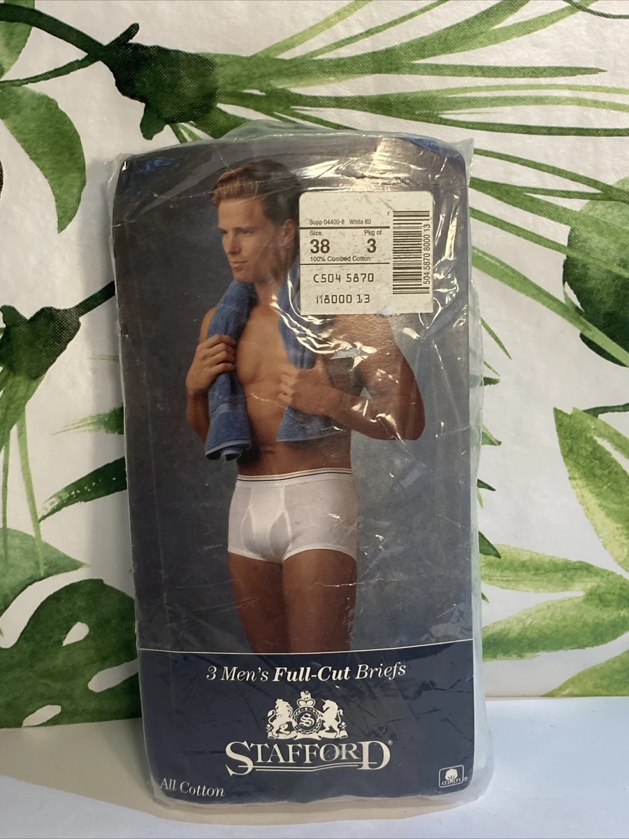 Stafford JCPenney VTG Men's 3 Pack White Full-Cut Briefs Underwear