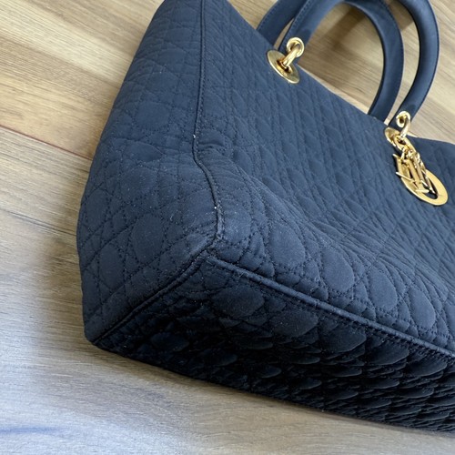 DIOR Vintage Lady Dior Cannage Black Quilted Tote Large Nylon - Picture 8 of 16