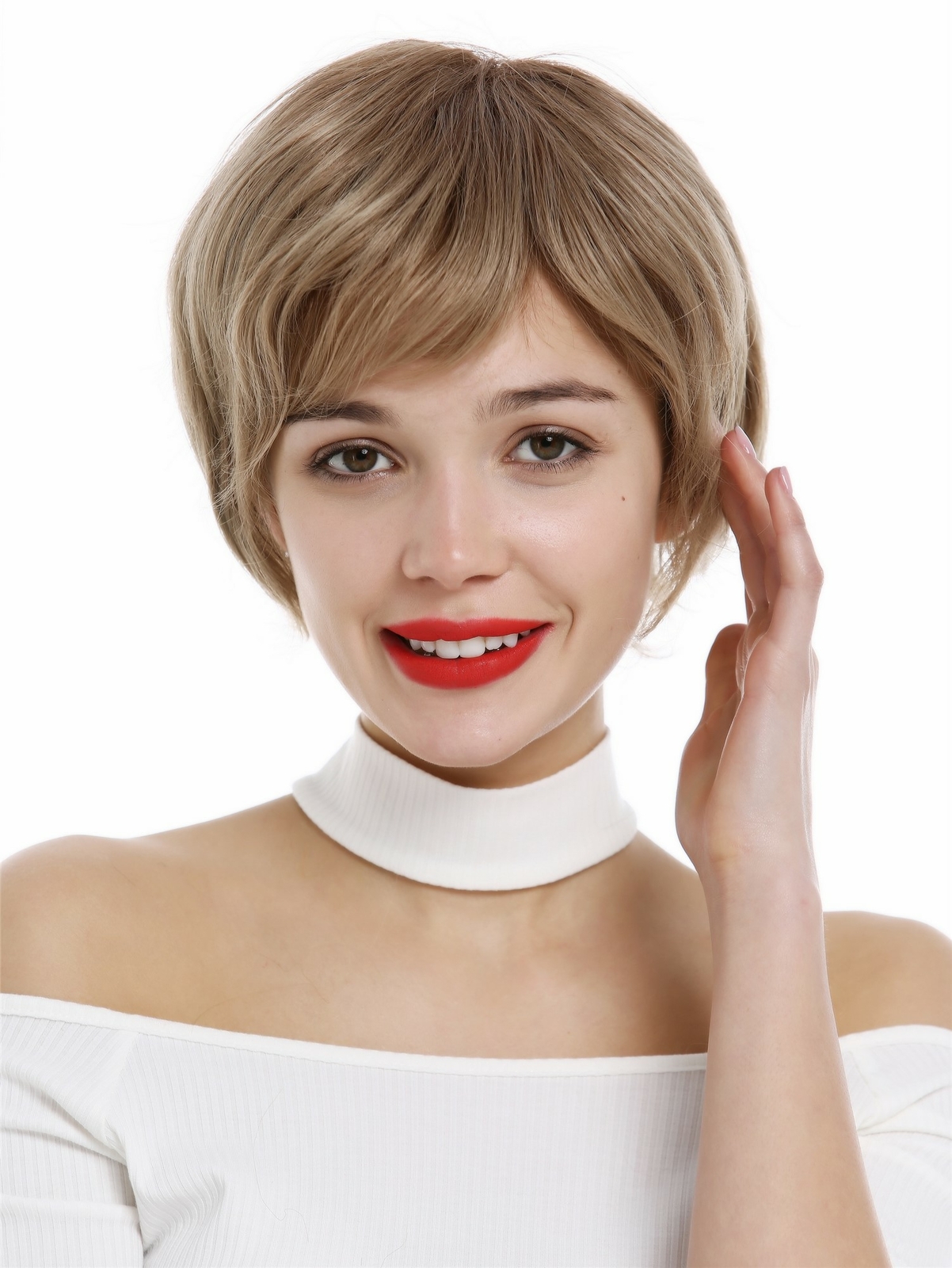 Pixie Womens Light Brown Blonde Wick Taped Cutting Wig Bulky Style