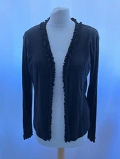 Women's Black Frilly Collar Long Sleeve Cardigan Size L