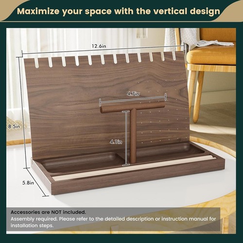 Wooden Jewelry Display Organizer Stand - Necklace Earring Ring Bracelet Holder - Picture 7 of 10