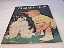 Vtg Woman's Day Mag 1952 Toddler With Dog Cover MCM Ads Fashion Needlework  Food