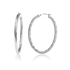 Oval 3mm Twist Hoop Earrings in Sterling Silver, 30mm
