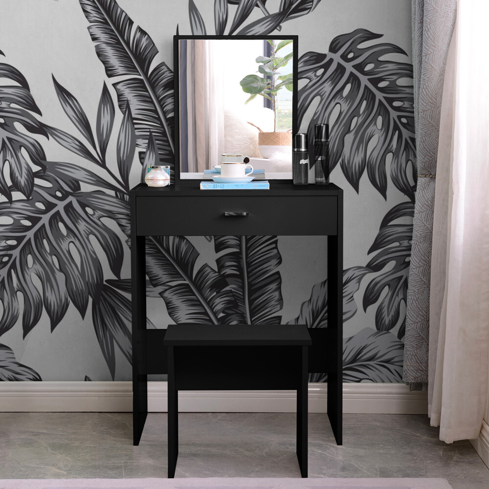 Tocador maquillaje negro con cajón espejo habitación Dalila Black