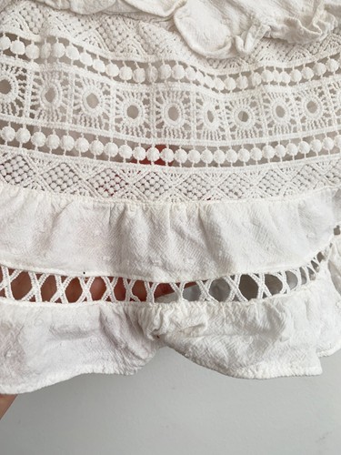 Ally Skirt Womens Size 14 White Ruched Ruffle Zip Eyelet Zip Mini Lined Flowy - Picture 5 of 13