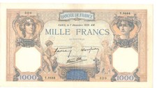 1000 Francs Ceres And Mercury Note 07/12/1939 SUP + ( 214 * )