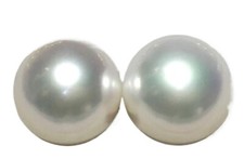 Pair of 13-14mm natural south sea genuine white round loose pearl half drilled 7