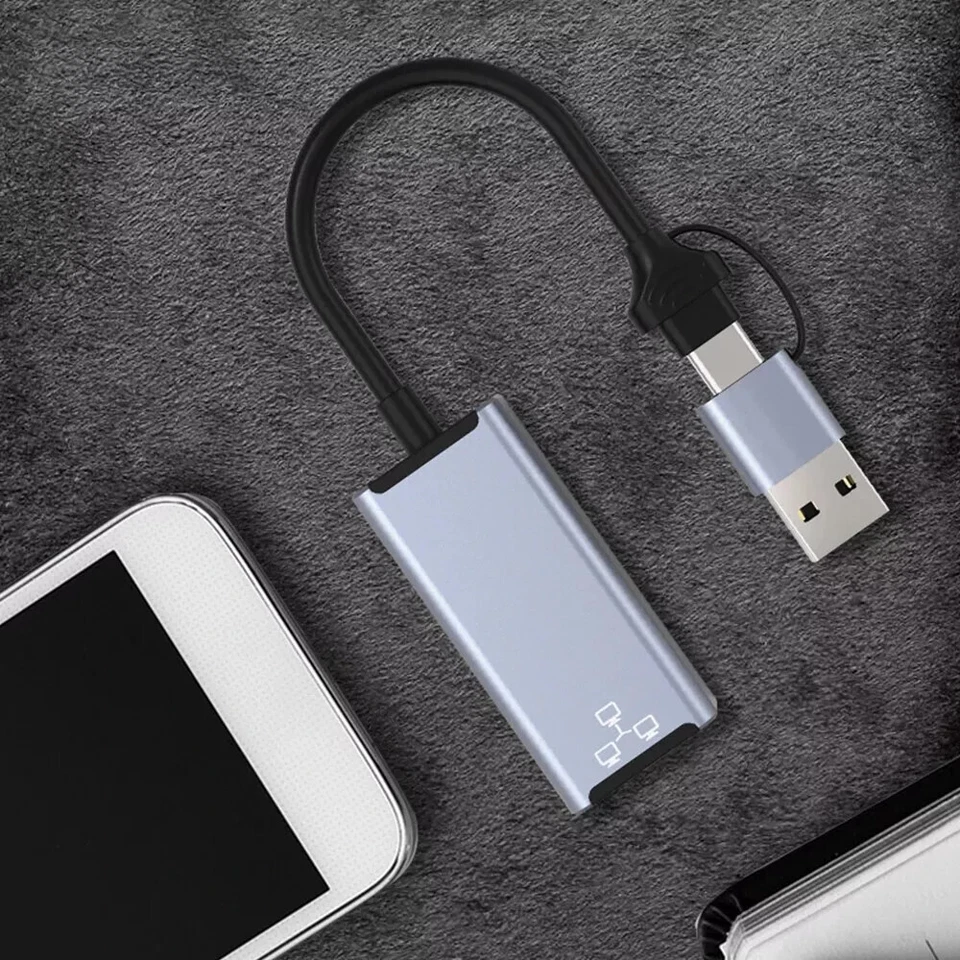 USB C Network Adapter Type-C to RJ45 Gigabit Ethernet 1000Mbps For Macbook Pro - Image 3 of 4