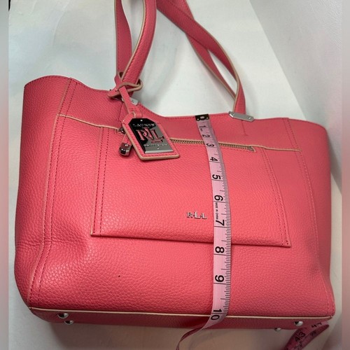 Lauren Ralph Lauren Coral/Pink Tote Shoulder Bag PVC With Logo Bag Charm - Picture 7 of 9