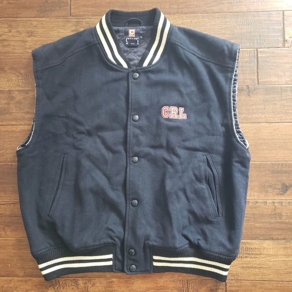 Винтажный Chaps Ralph Lauren жилет мужской XL шерстяная смесь Varsity куртка 90-х синий Snap Up - Изображение 2 из 4