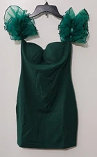 Green-L'VOW  Pencil Dress Puff  Sleeve Bodycon Party Clubwear-SMALL