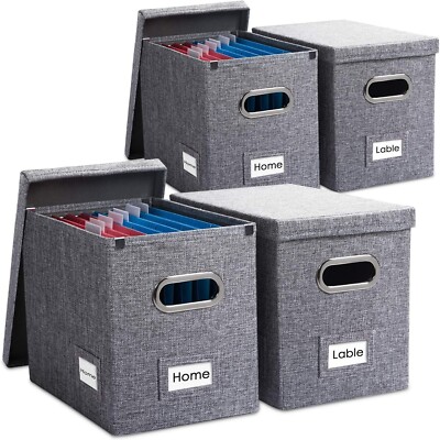 File Organizer Box Collapsible Decorative Linen Filing Storage Box  - Set of 4