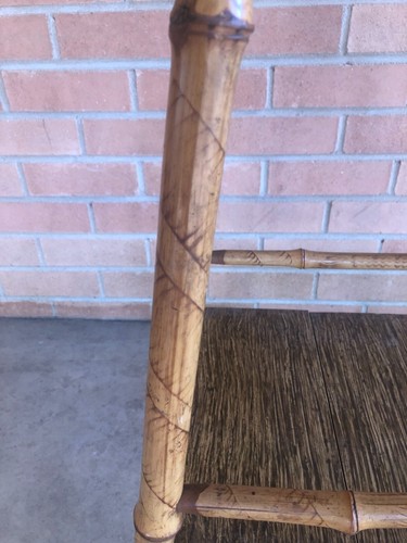 Antique Rattan Bamboo Accent Table Plant Stand Rare Asian Burn Art Pyrography - Picture 6 of 22