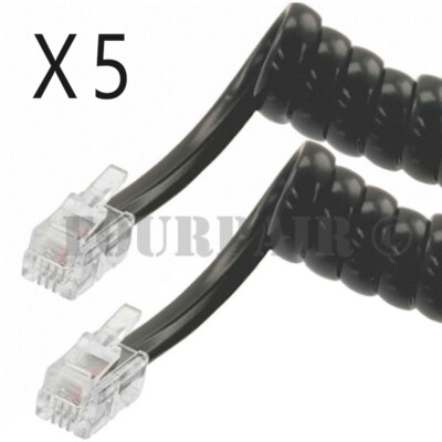 5 Pack Lot - 7ft Telephone Handset Receiver Cord Phone Coil Cable 4P4C - Black