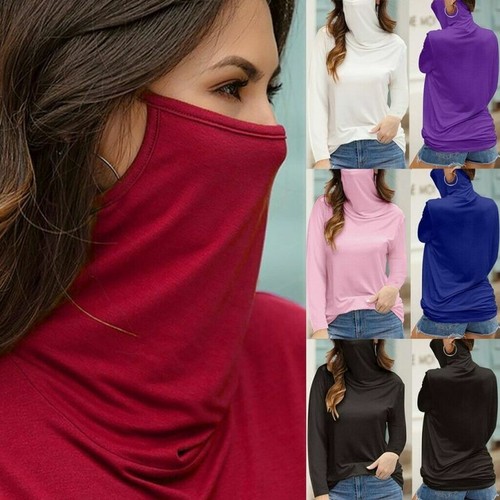 Long Sleeve Soild Face Mask Tops Blouse 