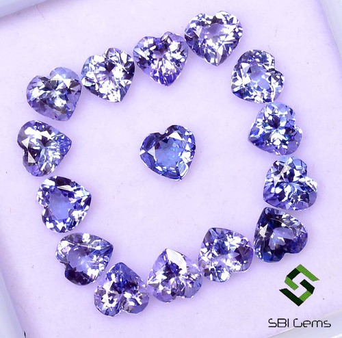 5.91 CTS Natural Tanzanite Heart Shape Cut 5 mm Lot 15 Pcs Calibrated Loose Gems - Picture 3 of 5