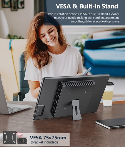 13.3" VGA Portable Monitor Touch Screen 1080P HDMI Computer Display w/Kickstand - Picture 4 of 7
