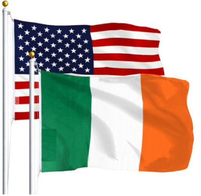 SET USA American & Ireland Flag 3x5 FT Irish Eire National St Patrick's Banner 