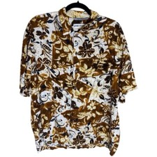 Vintage Jams World Hawaiian Shirt Mens Large Brown Driftwood Floral Rayon USA