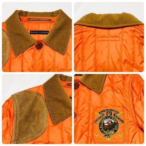 Ralph Lauren Authentic Women Batting Quilted Jacket Patch Emblem size 7 S Orange - Picture 5 of 8
