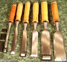6pc WOOD CHISEL SET with HARDWOOD HANDLES Chrome Vanadium CRV Steel Blades