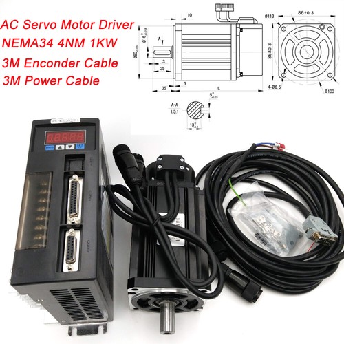 Servomotor 1KW 4NM NEMA34 servocontrol AC servomotor 2500RPM + 6M cables CNC - Imagen 1 de 9