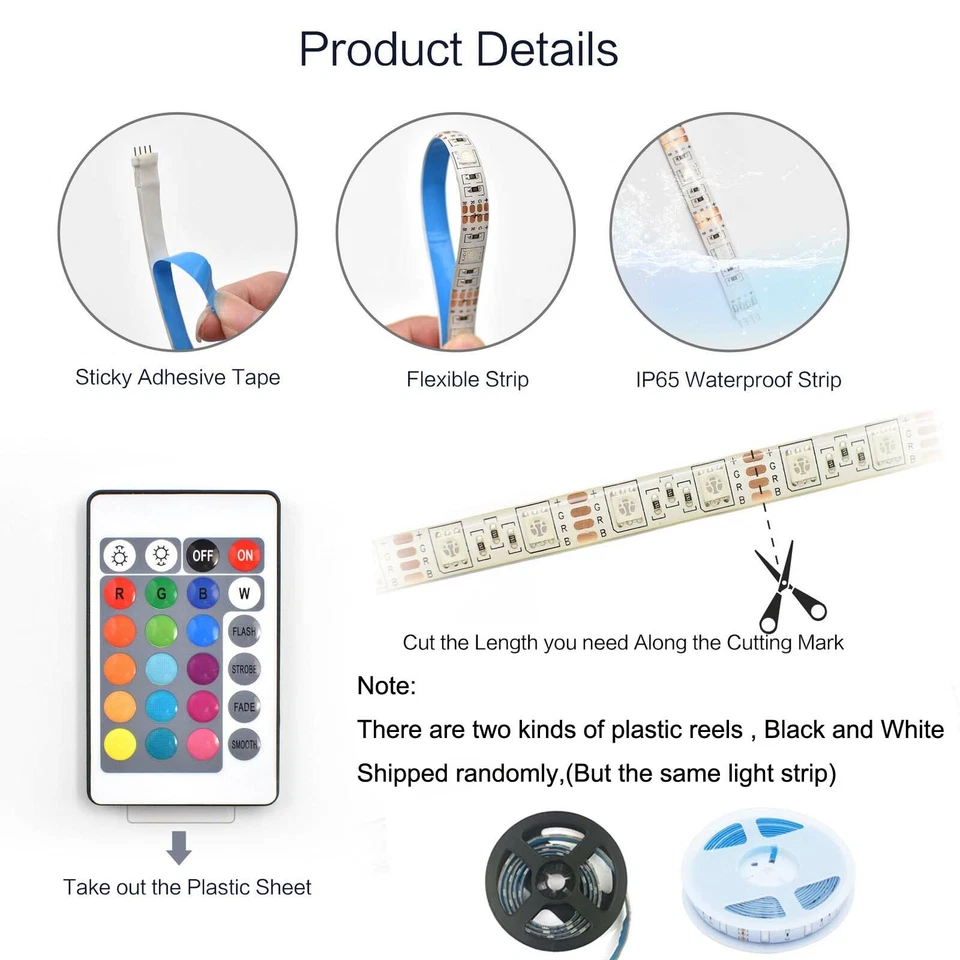 LED Strip Lights 0.5m/1m/2m/3m/4m/5m 5V USB RGB Dimmable TV Back Lighting+Remote - Image 2 of 4