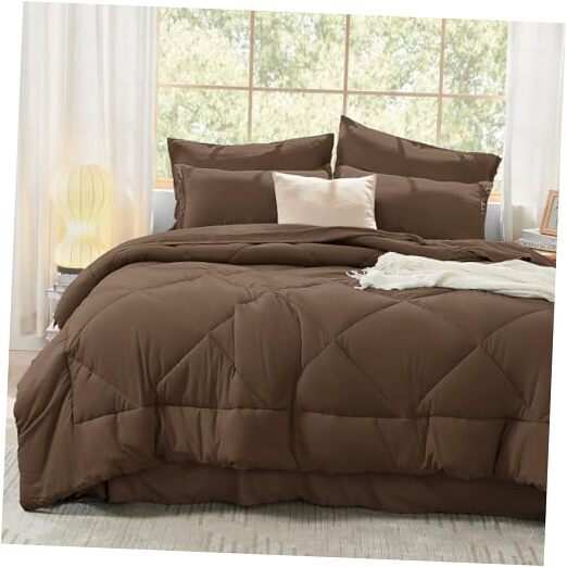 Size Comforter Set with Sheets - 7 Pieces Bed in a Bag Beddding King Brown